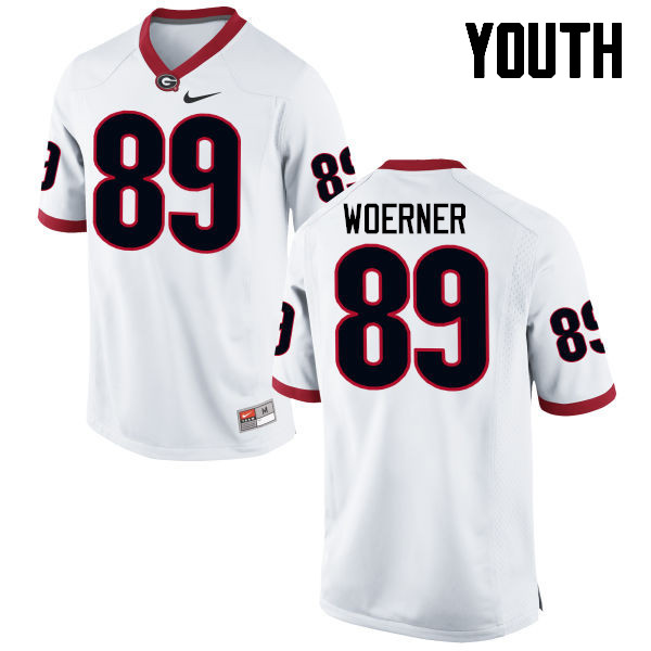 Youth Georgia Bulldogs #89 Charlie Woerner College Football Jerseys-White - Click Image to Close